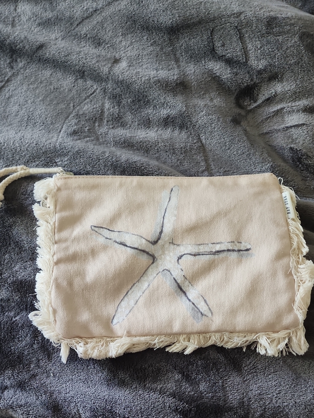 Rae Dunn Cream Starfish Fringe Cosmetic Bag